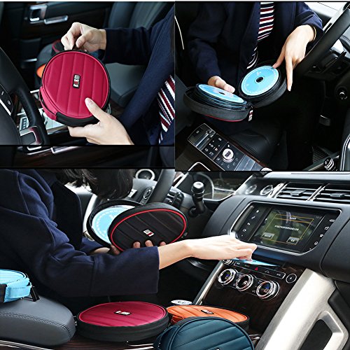 0721H BUBM Portable Round 32 CD Disc Storage Case Bag Heavy Duty CD/DVD Wallet for Car, Home, Office and Travel (Blue)