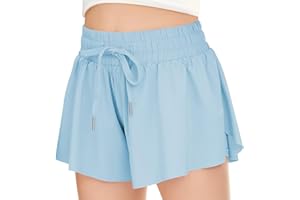 RISSCAN Girls Athletic Flowy Shorts with Pocket 2 in 1 Butterfly Shorts for Teen Girls Youth Running Sports Spandex Shorts