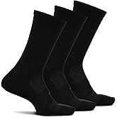 Feetures High Performance Max Cushion Classic Crew Sock for Women & Men - Moisture-Wicking Athletic Socks - Black, Large (3 Pair)