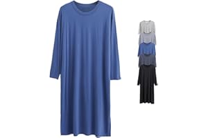 POPO PEA Mens Night Gown Sleep Shirts Comfy Nightgown Nightshirt Sleeping Lounge Nightwear Male Long Sleeve Pajama Sleepwear