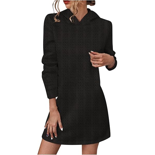 ERTUPE Minivestido Largo De Forro Polar Con Cuello Redondo Para Mujer, Sin Botones, Casual, Holgado, Manga Larga, Negro