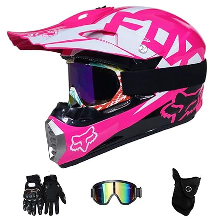 XDLH Erwachsene Motocross Helm MX Motorradhelm ATV Roller Helm Road Racing DOT Zertifiziert Brille Handschuhe Maske (S, M, L,