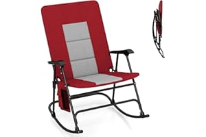 COSTWAY Oversized Folding Rocking Camping Chair, Padded Portable Outdoor Rocker with Side Pocket and Hard Armrests for Patio,