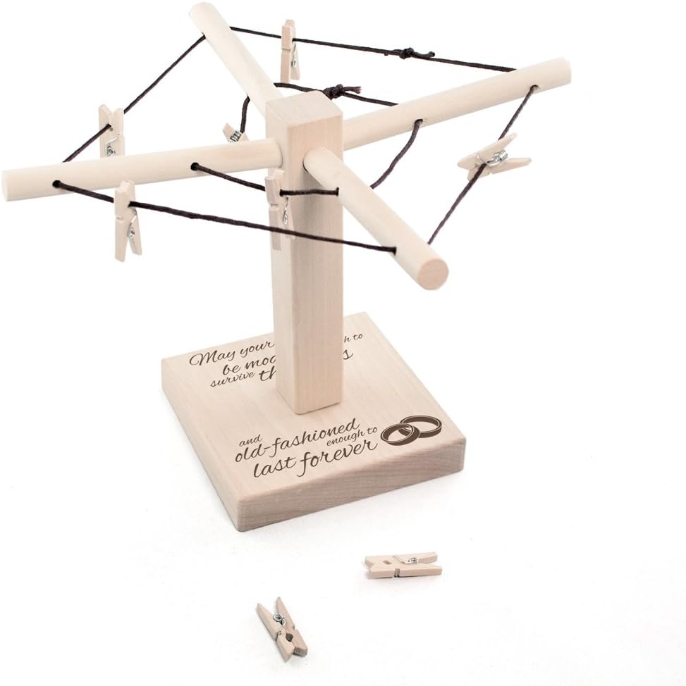Wooden Washing Line Rotary with Engraving - “May your love be modern enough to survive the times” - Wedding Rings - Money Gift Tree - Wedding Gift Ideas - Anniversary Presents - Original Gift Wrap