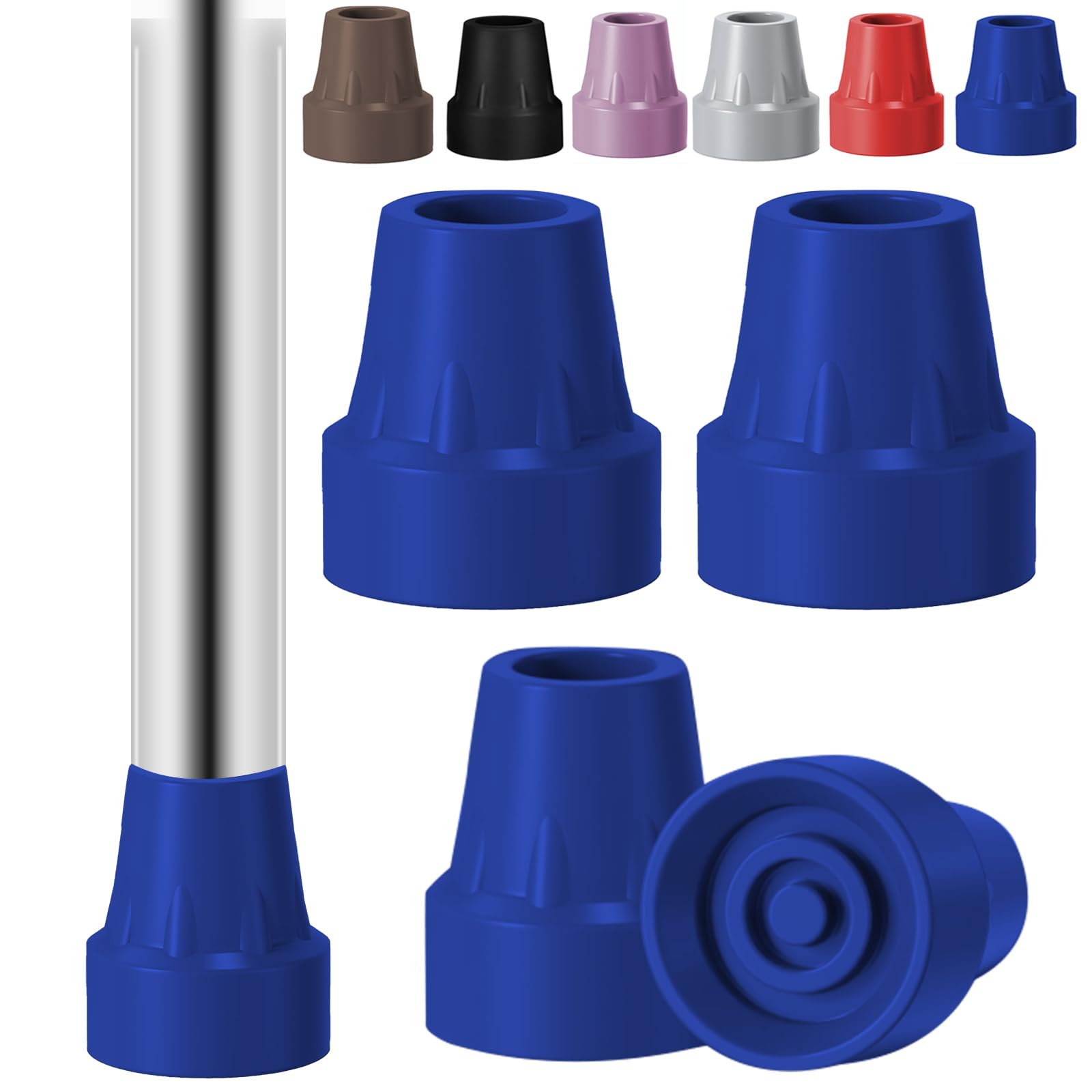 Photo 1 of 4 Pack Replacement Rubber Cane Tips 3/4 Inch Heavy Duty Rubber Crutch Tips Non Slip Walker Tips for Walkers Commodes Shower Chairs Canes Leg (Blue)