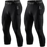VanKee 3/4 Men's Compression Pants Leggings with Pockets Quick Dry Workout Athletic Baselayer Bottoms Running Tights