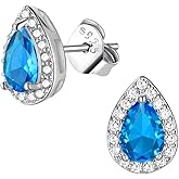 FindChic Teardrop Blue Topaz Earrings December Birthstone Sterling Silver Cubic Zirconia Studs Hypoallergenic Christmas Gifts Wedding Earrings for Brides Everyday