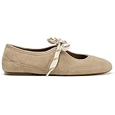 DOEYG Suede Ballet Flats Shoes for Women Lace up Ballerinas Round Toe Mary Jane Flats Dressy Casual Comfortable Cute Shoes