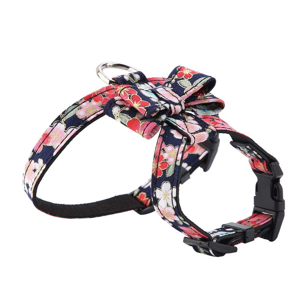 Adjustable Dog Harness for Small Medium Dogs with Floral Bowknot Pattern - Soft Comfort Pet Vest Outdoor Walking Strap Lead for Puppies (Black S)
