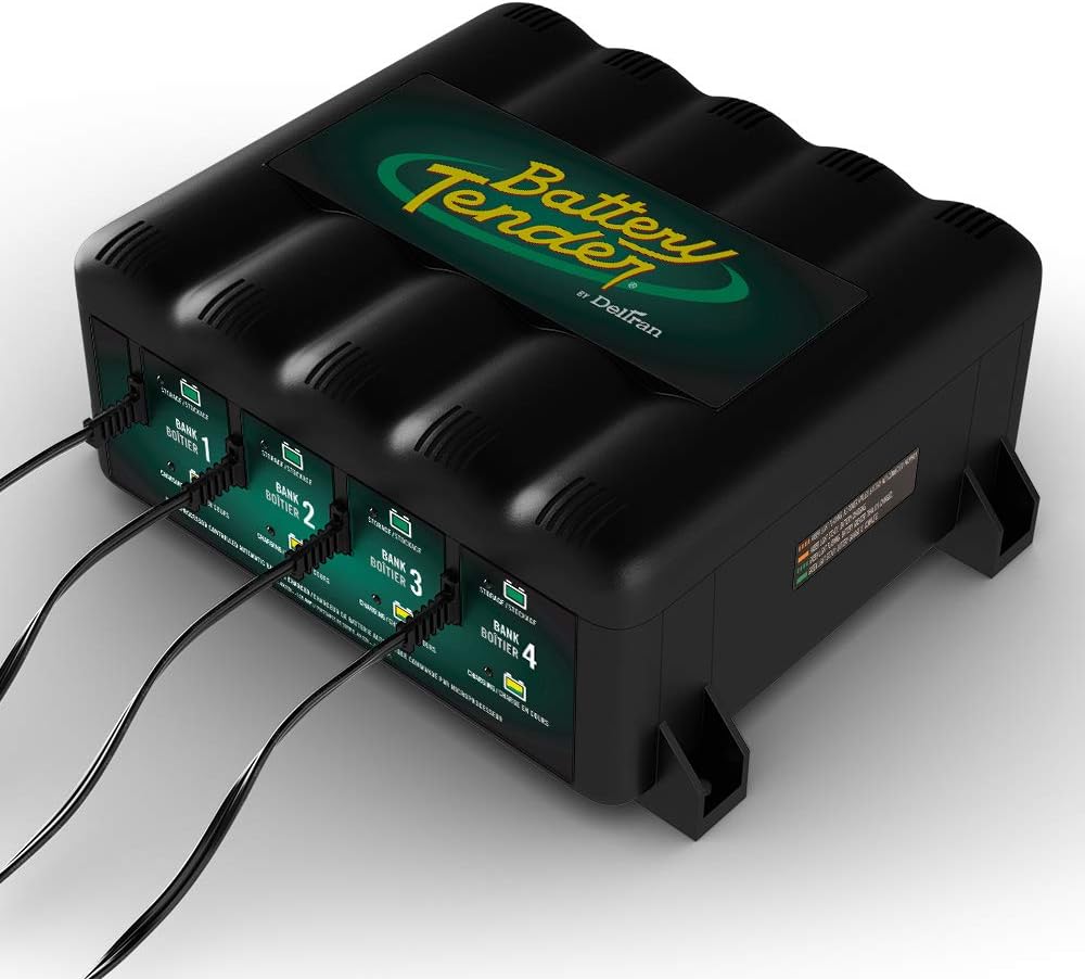Battery Tender 4-Bank: 12V, 1.25 Amp Battery Charger - 12V Battery Charging Bank with 4 Ports - Simultaneously Charges and Maintains Up to Four Batteries - 022-0148-DL-WH: Automotive