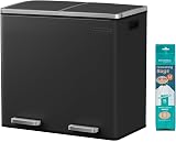 SONGMICS Dual Rubbish Bin 2-Compartment 24 L Each with Soft Close Lids