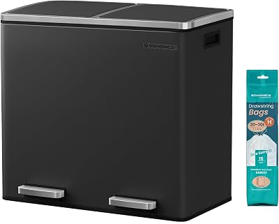 SONGMICS Dual Rubbish Bin 2-Compartment 24 L Each with Soft Close Lids