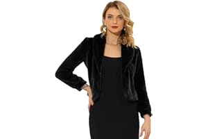 Allegra K Women's Halloween Costumes 2025 Fasion Winter Cropped Jacket Lapel Long Sleeve Faux Fur Fluffy Coat