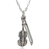 EnCharmed Sterling Silver Violin with Bow Fiddle Musical Instrument 3D Charm Necklace, 18"