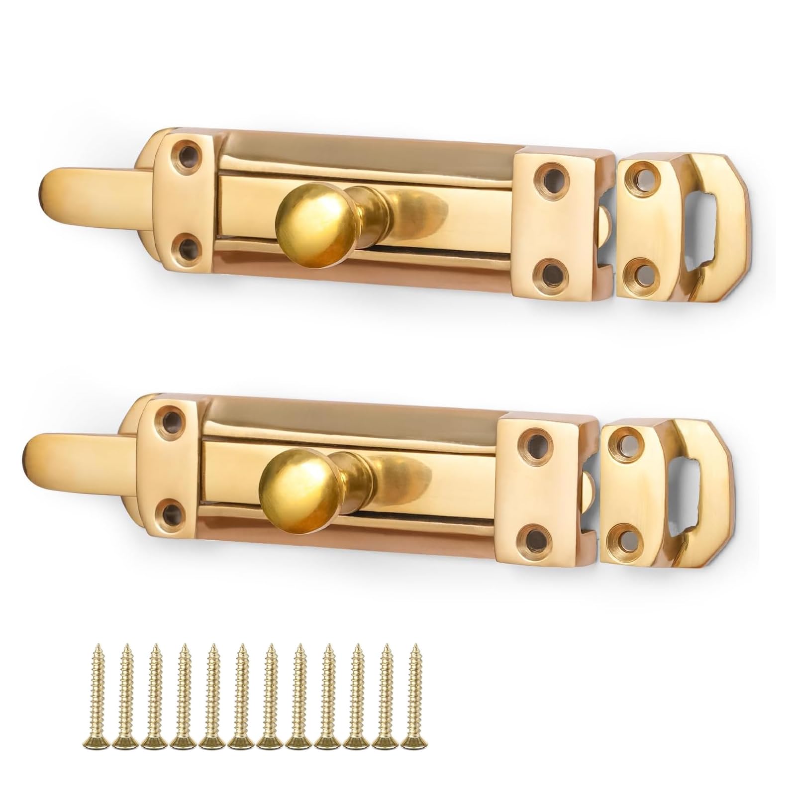 Pack of 2 Polished Chrome Sliding Door Lock 100mm Polished Chrome Door Bolt – Surface Mounted Sliding Door Lock for Internal Doors (Brass, 100mm)