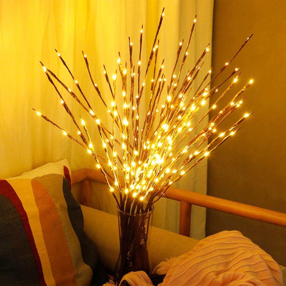 Uonlytech 2pcs Branch Lights Twig Tree Lights 20 LEDs Willow Branches Lamp Decoration for Indoor Decoration (White + Warm White)