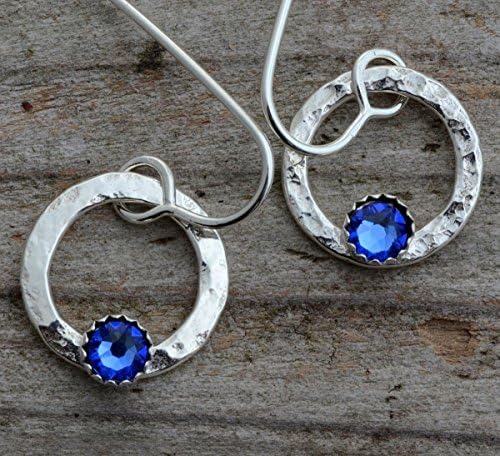 Birthstone earrings little sterling silver dangle hoops- pick your month - hypoallergenic