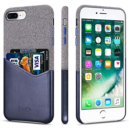 Lopie [Sea Island Cotton Series] Slim Card Case Compatible for iPhone 7 Plus and iPhone 8 Plus, Fabric Protection Cover with Leather Card Holder Slot Design, Blue - Thumbnail 6