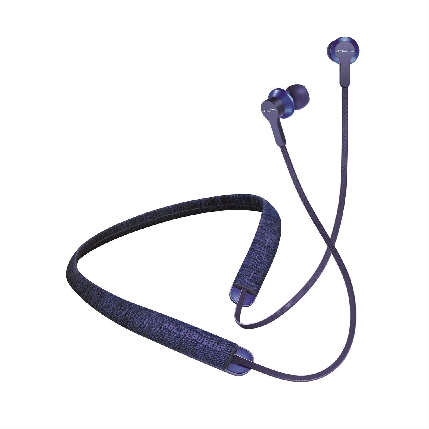 SOL Republic Shadow Fusion Bluetooth Earbuds, Blue | 10-Hour playtime | Comfortable Knit Tech Fibre Collar | Magnetic Connection Earbuds | Flexible Compact Storage | Convenient Carrying Case