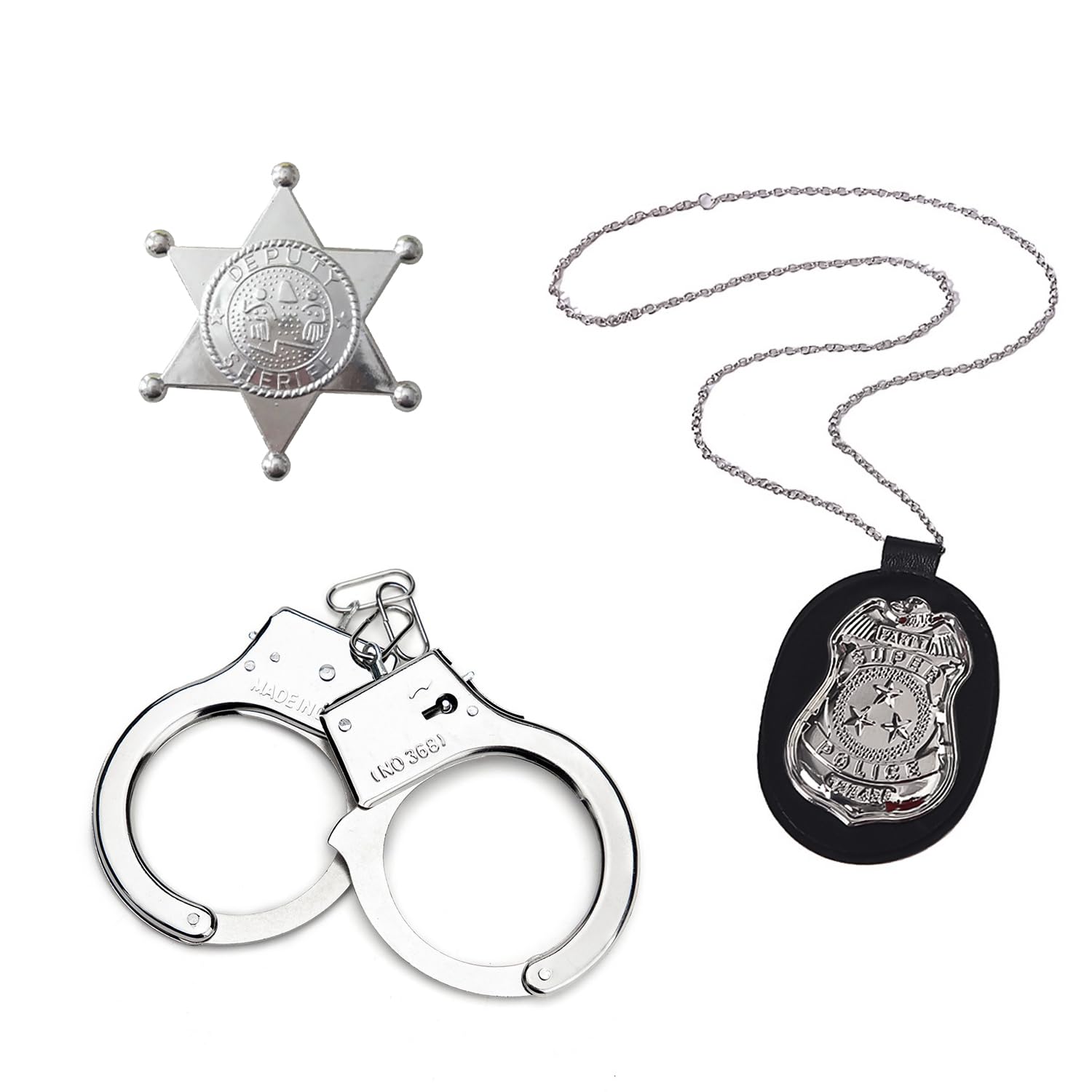 DVOFU 3Pieces Police Costume Accessories Set Policeman Lanyard on Chain Handcuffs Police Badge for Adults Kids Cosplay Dress up Party