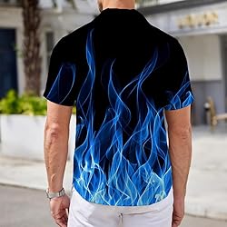 Blue Flame Mens Funny Hawaiian Shirts 3D Graphic