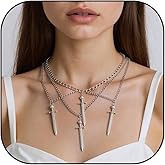 Dtexhif Gothic Layered Dagger Sword Necklace for Women Vintage Punk Goth Emo Grunge Necklace Dark Statement Halloween Jewelry Gift