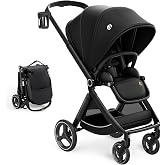 ELITTLE EMU Baby Stroller with Reversible Seat Full-Size Infant Stroller with Full Recline Cockpit Compact Foldable Toddler Carriage for Outdoor City - Black