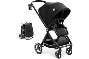 ELITTLE EMU Reversible Baby Stroller with Reversible Seat Full-Size Infant Stroller with Full Recline Cockpit Compact Foldable Pram Carriage for Outdoor City - Black
