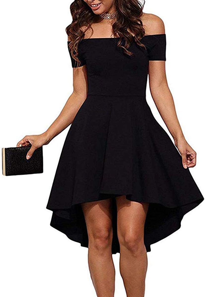 Womens Off The Shoulder High Low Hem Cocktail Skater Wedding Party Teen Formal Dresses (FBA)