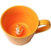 Ceramic Mug with 3D Animal Inside, Cartoon Handmade Figurine Mugs, Cute Coffee Mug With Interesting Design, Holiday and Birthday Gift for Coffee and Milk Tea Lovers (Fox)