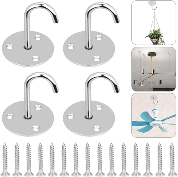 EMAGEREN 4 Pcs Ceiling Hook Stainless Steel Round Base Ceiling Hooks