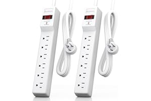 PLUGTUL 2 Pack Surge Protector (980 Joules), Flat Plug Power Strip, 4FT Extension Cord with Multiple Outlets, 6 Outlets, ETL Listed, 14 Gauge, Wall Mountable for Home Office Garage, White