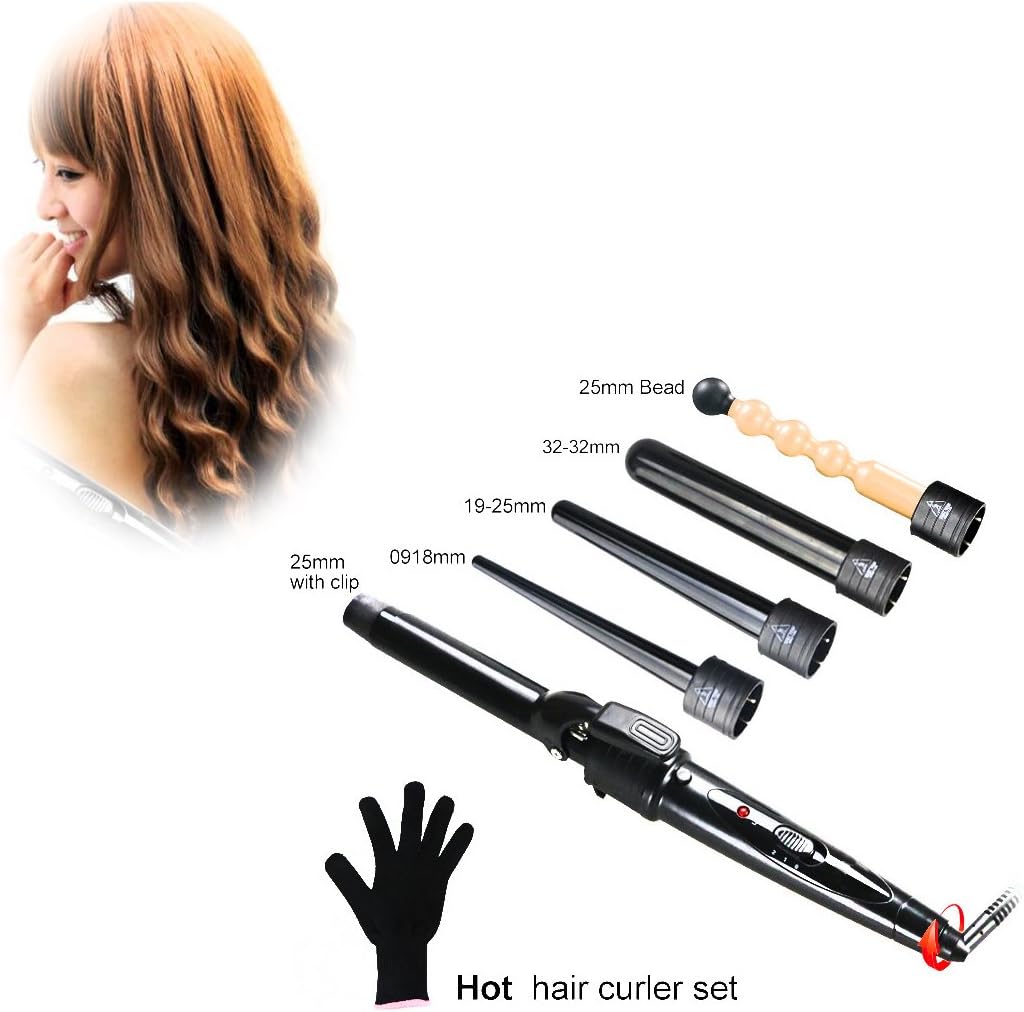 1234 5 in 1 Curling Tongs with 5 Interchangeable Barrels, Anjou Curling Iron Set with Ceramic Coating (Adjustable Temperature, Heat Resistant Glove)