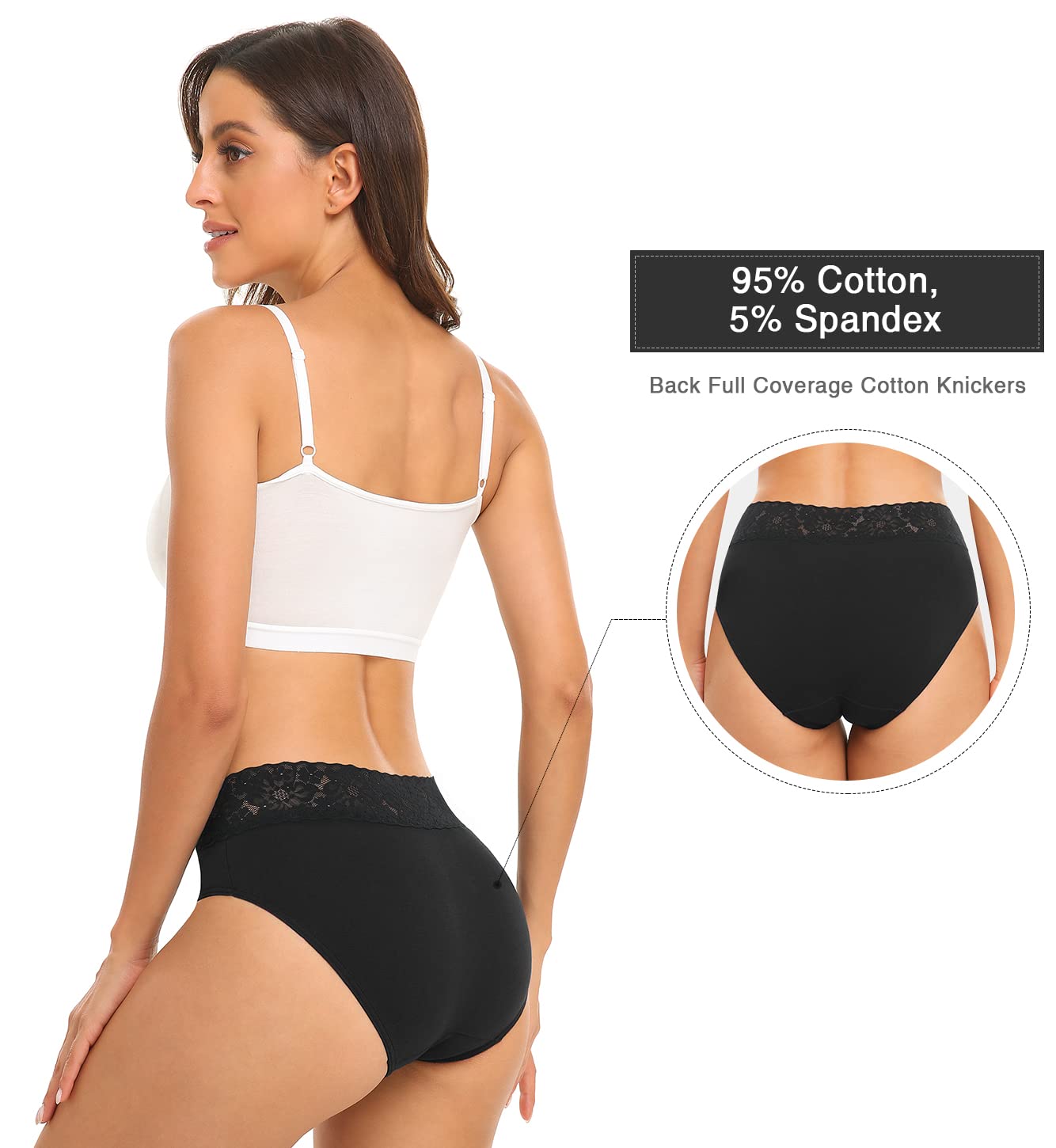 Wealurre Damen Unterhosen Baumwolle Slip Damen Unterwäsche Spitze Unterwäsche Frauen Höschen 5er Pack (6004 Black,M) 3