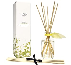LOVSPA Sparkling Citrus Scented Sticks Reed Diffuser Set - Energize - A Spring Scent of Bright Lemons & Fresh Greens - Citrus, Sage & Sandalwood - Best Birthday Gift Idea!