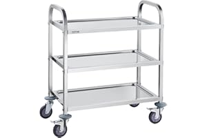 VEVOR Stainless Steel Cart, 3 Layers Lab Utility Cart 400 lbs Weight Capacity, Medical Cart with Lockable Universal Wheels, for Lab, Clinic, Kitchen, Salon