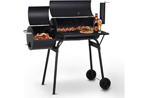 NCHANMAR Charcoal Grills Outdoor BBQ Grill Offset Smoker with Wheels Side Fire Box Portable Barbecure Grill for Outdoor Cooking Backyard Camping Picnics,Black