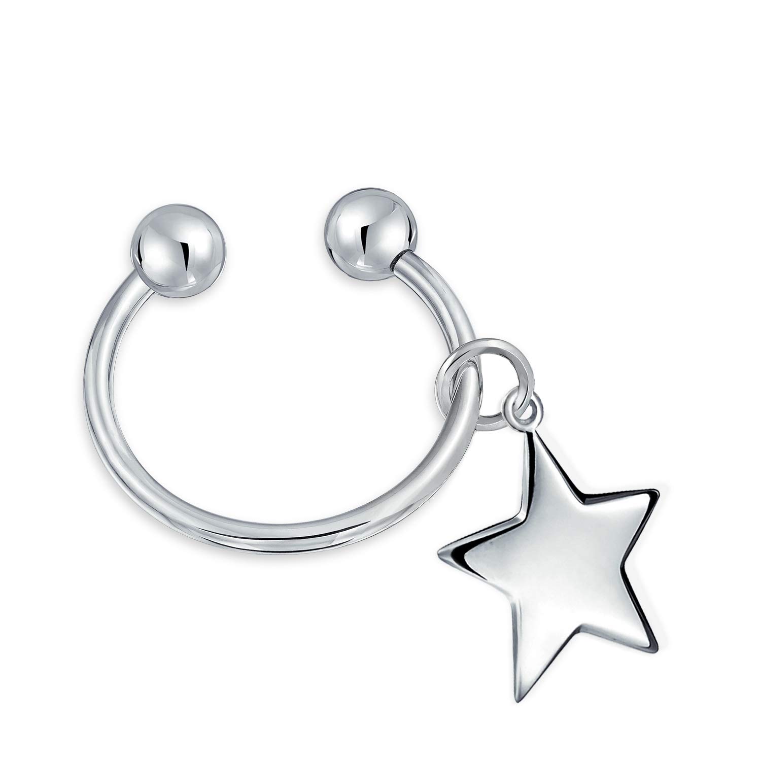 Bling Jewelry Personalize Unisex Star Tag ID Keychain Ball Screw Tip Horseshoe Key Ring Graduation .925 Sterling Silver Customizable