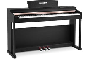 UISCOM UMP-100 88 Key Weighted Keyboard Wooden Digital Piano, Full Size Hammer Action Electric Piano Keyboard with USB-MIDI, Keyboard Split, Reverb, Chorus, Music Stand, Triple Pedal (Black)