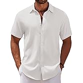 COOFANDY Men's Casual Summer Beach Shirt Short Sleeve Button Down Shirt Vacation Wedding Shirt Linen Textured Shirts