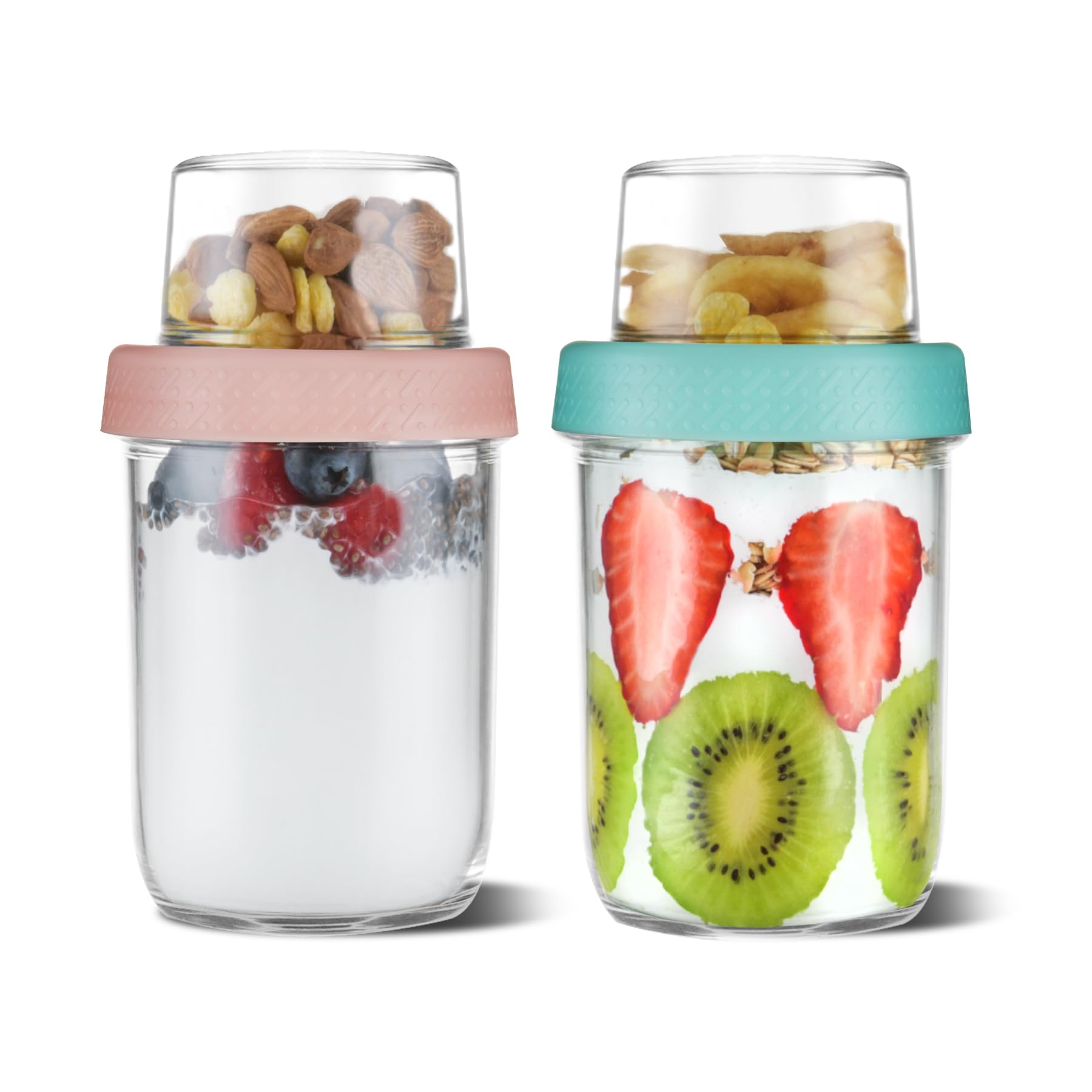 Photo 1 of 4oz 16 oz Glass Overnight Oats Containers with Lids 2Pack, Yogurt Parfait Cups with Dry and Wet Separation, Breakfast Prep Bowl for Cereal Nut Fruit Meal, To Take Along Oatmeal Salad Smoothie Snack