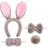BAOPLAYKIDS Bunny Costume Set Bunny Ears Headband Bow Ties Tail and Nose for Women Adults Easter Halloween Party Cosplay