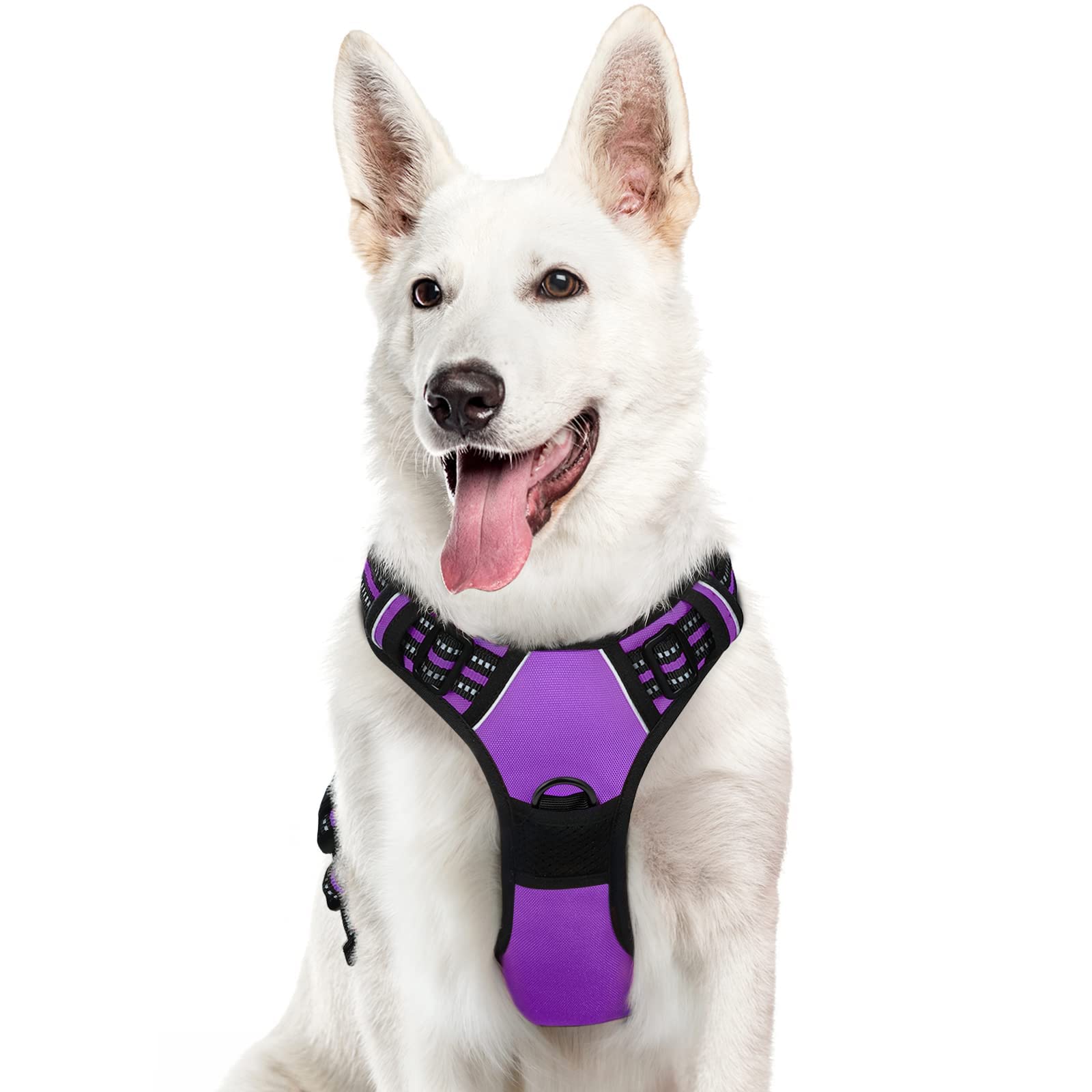 Eagloo Dog Harness Large Dog, No Pull Harness with Front Back Clips, Adjustable Pet Walking Vest, Soft Padded Pet Vest, Reflective No-Choke Breathable with Easy Control Handle, Purple, XL