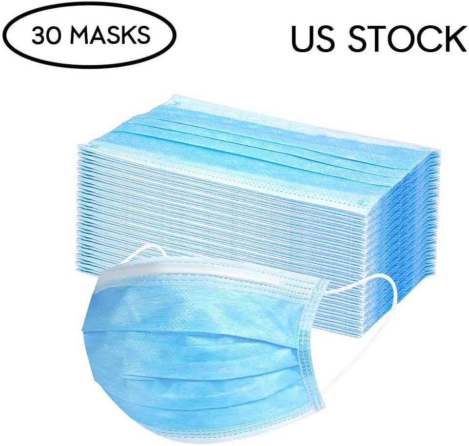 Disposable 3-Layer Masks, Anti Dust Breathable Disposable Earloop Mouth Face Mask, Comfortable Medical Sanitary Surgical Mask (30 CT)