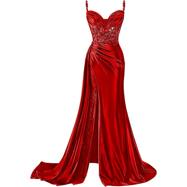 RLPUKAPO Women's Satin Prom Gown Sweetheart Evening Formal Dress with Side  Slit US2 Red at Amazon Women's Clothing store