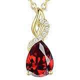 FANCIME Garnet Necklace 14K Solid Yellow Gold