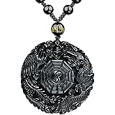 VIKCAUX Black Obsidian Necklace Talisman Amulet Protection Pendant with Adjustable Bead Chain Healing Crystal Stone Necklaces for Men Women