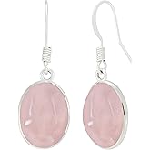 Natural & Synthetic Gemstone Oval Shape Dangle Earrings for Women – 925 Silver Plated Handmade Earrings – Lightweight & Comfortable Birthstone Jewelry – Gift for Wedding Anniversary Valentine's Day