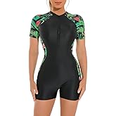 FYMNSI Women Zipper Rash Guard Sleeves Sun Protection Surf Rashguard Boyleg One Piece Sport Swimsuits Padded Bathing Suits