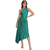 Uknztcl Satin One Shoulder Bridesmaid Dresses with Pleates for Women Asymmetrical Corset Long Formal Wedding Guest Dress